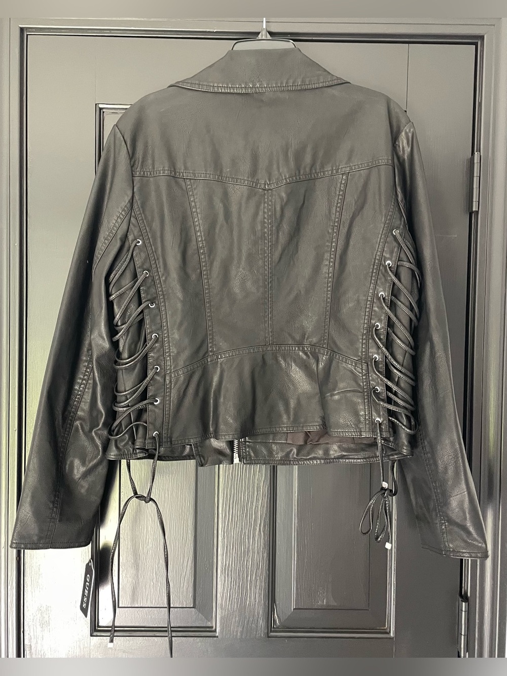 GUESS Black Lace-Up Faux Leather Moto Jacket - Picture 2 of 7